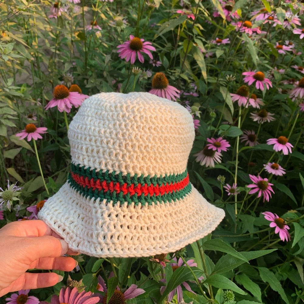 Crochet Striped Bucket Hat - handmade - designer inspired